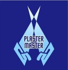 Original Plaster Master logo with pale blue plastering tools on a dark blue background